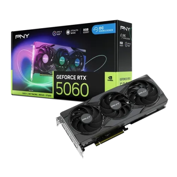 PNY GeForce RTX 5060 ARGB EPIC-X RGB Overclocked Triple Fan 550 Watts 8GB GDDR7 Graphics Card